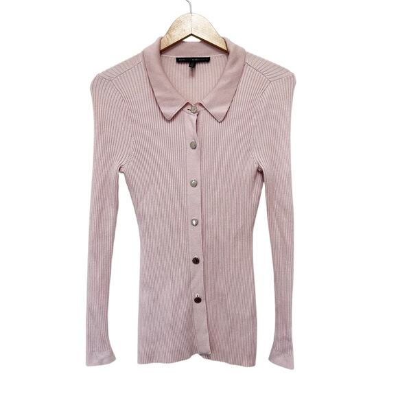 White House Black Market Light Pink Ribbed Button Front Sweater Sz S - Picture 1 of 4